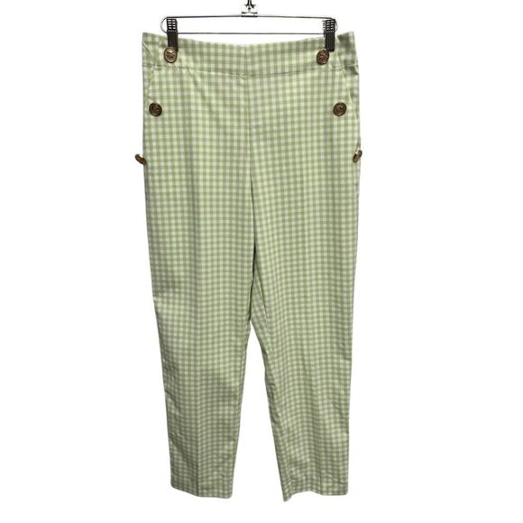 Zara Gingham Straight Pants Green - Picture 2 of 7